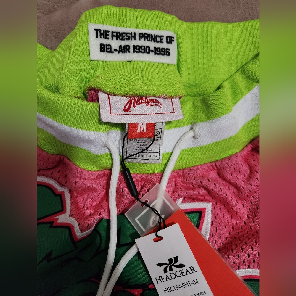 Headgear Fresh Prince Basketball shorts Pink & Green Mens Size M 100% Poly NWT - Picture 4 of 6